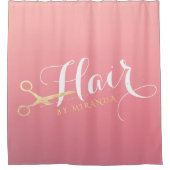 Rideaux De Douche Salon de maquillage moderne ciseaux d'or rose (Devant)