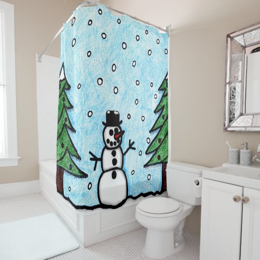Rideaux De Douche Salutations Snowman (En situation)