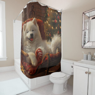 Rideaux De Douche Samoyed Chien Festive de Noël