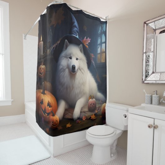 Rideaux De Douche Samoyèdes Citrouilles Halloween Épouvantable (En situation)