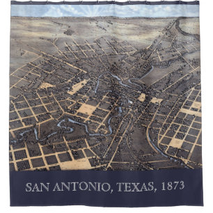 Rideaux De Douche San Antonio, Texas, Antique Aerial City Map, 1873