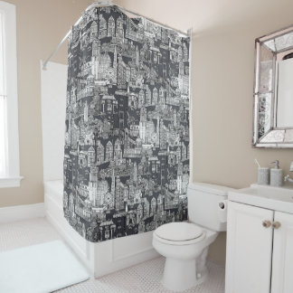 Rideaux De Douche San Francisco toile noir gris de fer