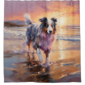Rideaux De Douche Sandy Australian Shepherd Dog on Beach Sunset (Devant)