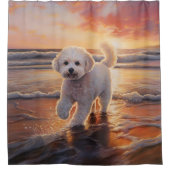 Rideaux De Douche Sandy Paws Bichon Frise Dog sur Beach Sunset (Devant)