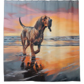 Rideaux De Douche Sandy Paws Bloodhound Dog on Beach Sunset (Devant)