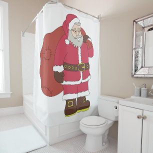 Rideaux De Douche Santa Claus en rouge avec sac cadeau et lunettes