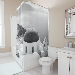 Rideaux De Douche Santorini Oia Bliss Noir & Blanc #2 #mur #décorati