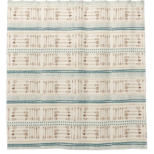 Rideaux De Douche Sarcelle d'hiver tribale aztèque de beige de brun (Devant)