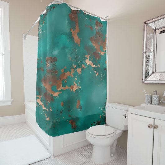 Rideaux De Douche Sarcelle et bronze (En situation)