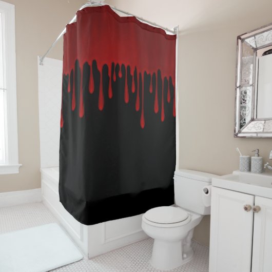 Rideaux De Douche Satin Rouge qui Dégouline de Sang Halloween (En situation)
