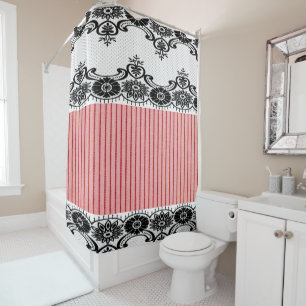 Rideaux De Douche "Saumon vintage (c) Lace_Revised Blanc-Noir "