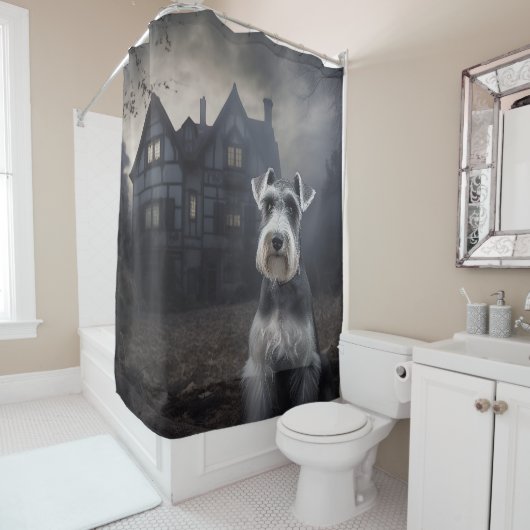 Rideaux De Douche Scandale d'Halloween Schnauzer Miniature (En situation)