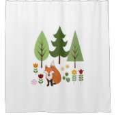 Rideaux De Douche Scandinavian Style Fox Flowers Trees Illustration (Devant)
