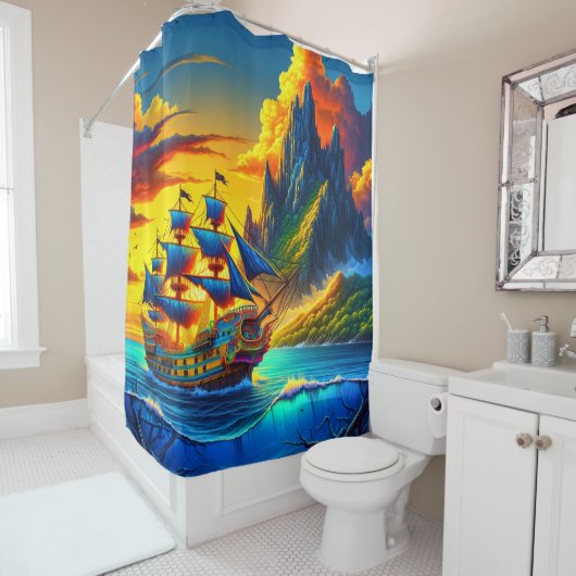 Rideaux De Douche Scène Artsy Ship (En situation)