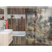 Rideaux De Douche Scène botanique de zèbres dans une oasis