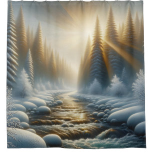Rideaux De Douche "Scène de la rivière Sunlit Winter"