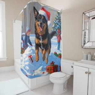 Rideaux De Douche Scène de neige festive de Noël avec Malinois Belge