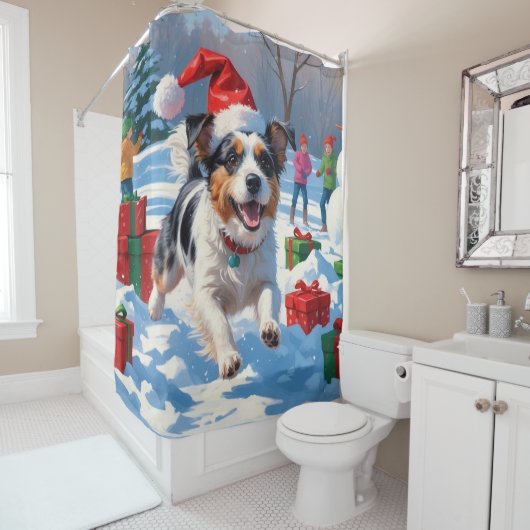 Rideaux De Douche Scène de Noël du Terrier australien (En situation)