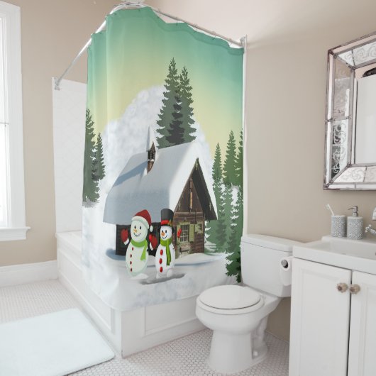 Rideaux De Douche Scène des neiges de Noël (En situation)