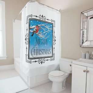 Rideaux De Douche Scène d'hiver avec Robin, Joyeux Noël Art Déco