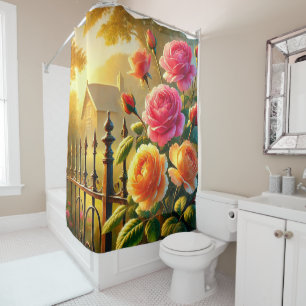 Rideaux De Douche Scène du jardin de roses radieuses
