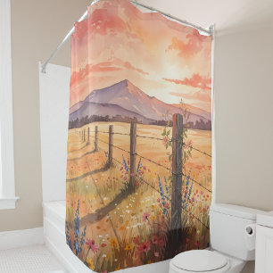 Rideaux De Douche Scène élégante de fleurs sauvages au coucher du so