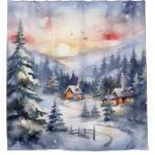 Rideaux De Douche Scène hivernale rustique Chimney Smoke Snow Trees (Devant)