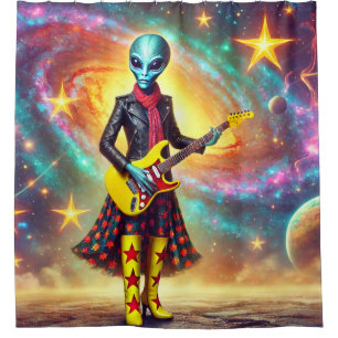 Rideaux De Douche Scène surréaliste de guitare alien