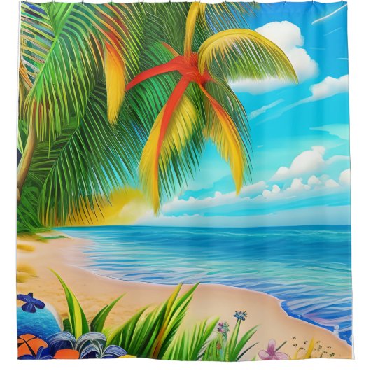 Rideaux De Douche Scène Tropical Beach Palm Tree (Devant)