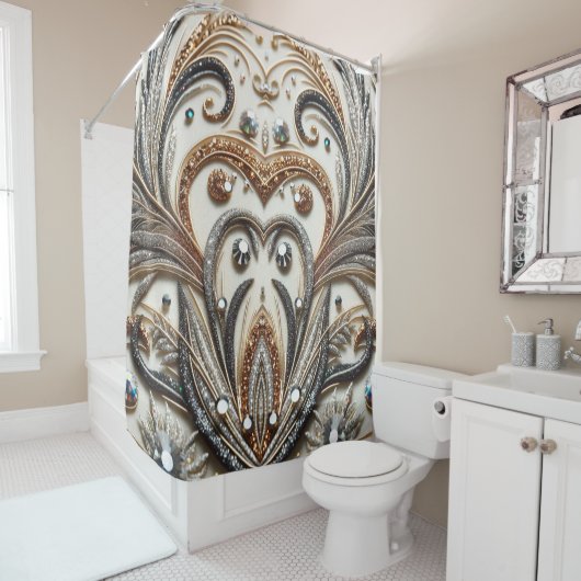 Rideaux De Douche Schéma floral brillant avec pierre de gemme (En situation)