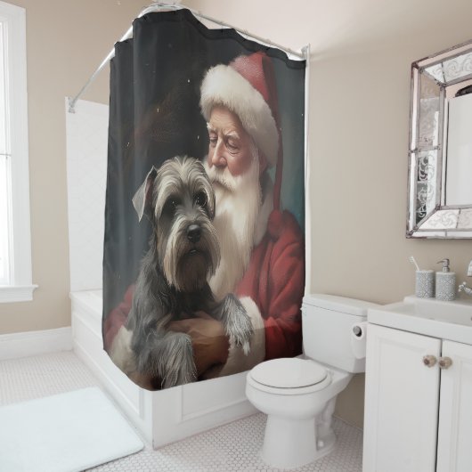 Rideaux De Douche Schnauzer avec Noël Festif du Père Noël (En situation)