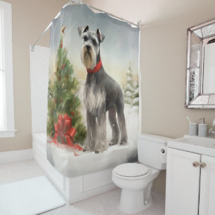 Rideaux De Douche Schnauzer Chien à Noël de neige