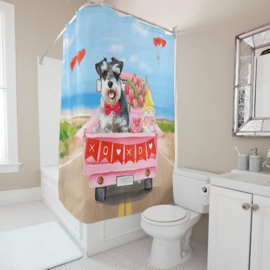 Rideaux De Douche Schnauzer Chien Valentine's Day Truck (En situation)