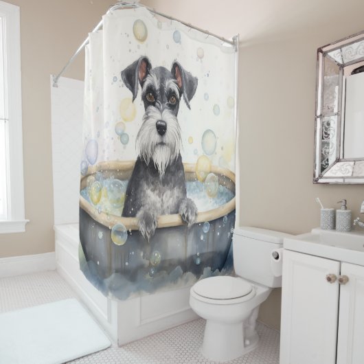 Rideaux De Douche Schnauzer Dans La Baignoire Aquarelle Chien Art (En situation)