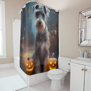 Rideaux De Douche Schnauzer d'Halloween avec la peur Citrouille