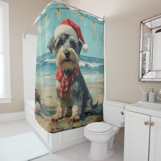 Rideaux De Douche Schnauzer Dog Christmas Vintage Beach (En situation)