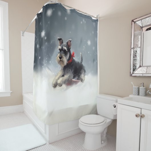 Rideaux De Douche Schnauzer miniature neige de Noël hiver (En situation)