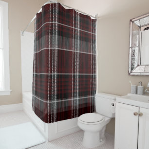Rideaux De Douche Scotland Tartan Burgundy Grey Plaid Celtic