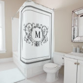 Rideaux De Douche Script de bordure gris classique Monogramme Douche (En situation)