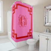 Rideaux De Douche Script de Vigne rouge rose chaud Monogramme Clé gr (En situation)