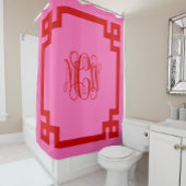 Rideaux De Douche Script de Vigne rouge rose chaud Monogramme Clé gr