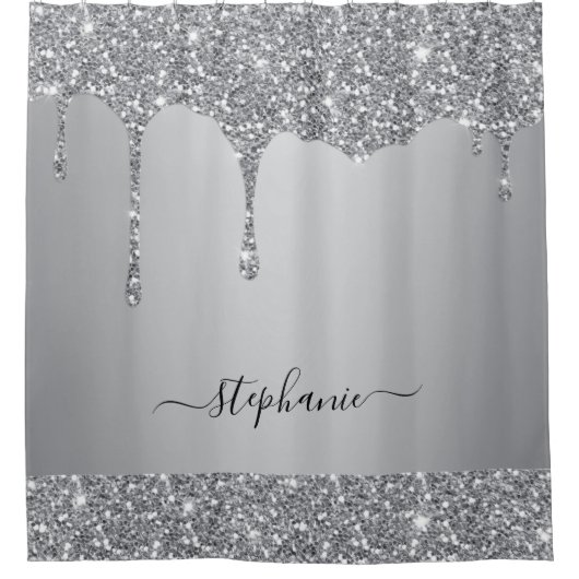 Rideaux De Douche Script Nom personnalisé Silver Parties scintillant (Devant)