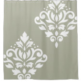 Rideaux De Douche Scroll Damask Art I White on Green (Devant)