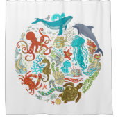 Rideaux De Douche Sea Life Ocean Whale Octopus Turtle Art (Devant)