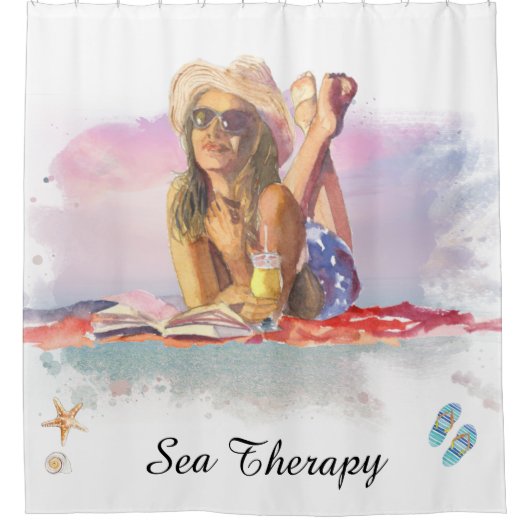 Rideaux De Douche *~* Sea Therapy Beach Young Girl Sun bathe AR29 (Devant)