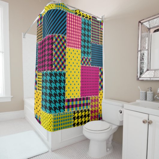 Rideaux De Douche Seamless background pattern. Geometric patchwork p (En situation)