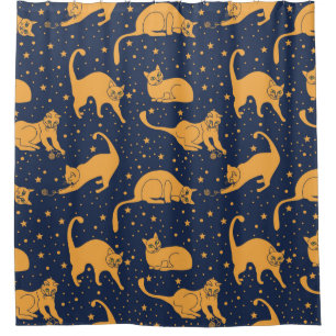 Rideaux De Douche Seamless pattern, funny cats in everyday poses, pl