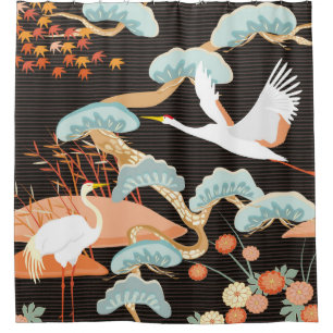 Rideaux De Douche Seamless pattern with birds. Crane. Heron. Japanes