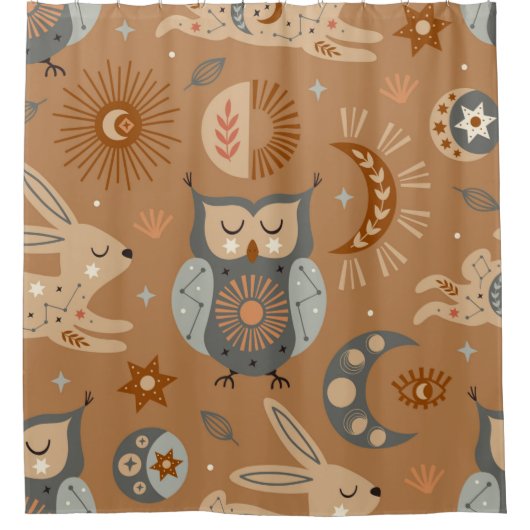 Rideaux De Douche seamless pattern with celestial owl and hare (Devant)