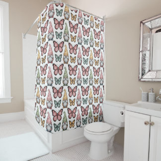 Rideaux De Douche Seamless Pattern with Gnomes and Butterflies